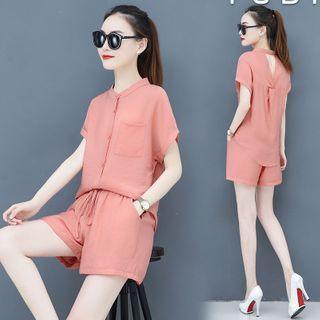 Set: Cut Out Short-sleeve Shirt + Shorts