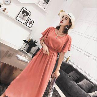 Flutter-sleeve A-line Midi Chiffon Dress