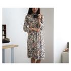 Long-sleeve Tie-neck Floral Print Dress