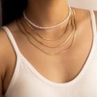 Faux Pearl Alloy Layered Necklace 16235 - One Size