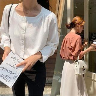 Round-neck Shirred Textured Blouse