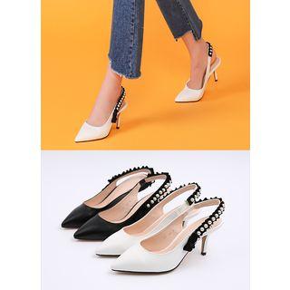 Faux-pearl Trim Sling-back Pumps