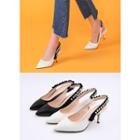 Faux-pearl Trim Sling-back Pumps