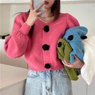 Long-sleeve Flower Embroidered Knit Cardigan
