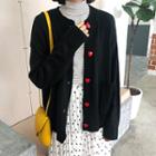 Heart-buttoned Cardigan Black - One Size