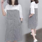 Stripe Panel Elbow-sleeve Shift Dress