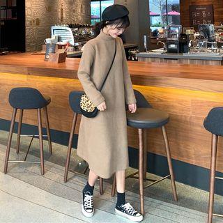 Plain Mock-neck Loose-fit Knit Dress