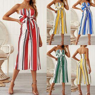 Strapless Striped Capri Jumpsuit