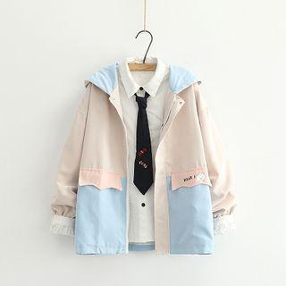 Contrast Color Hooded Jacket / Embroidered Shirt