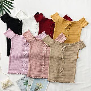 Boatneck Cross-strap Striped Top