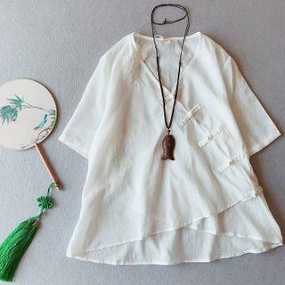 Elbow-sleeve Frog Button Blouse