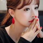 Fringed Dangle Earring E1888 - 1 Pair - Silver Needle - Flower - Red - One Size