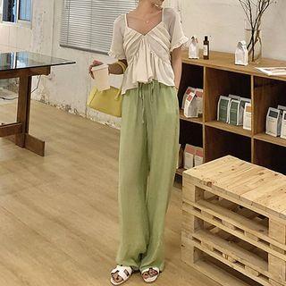Short-sleeve Ruffled Chiffon Top / Wide-leg Pants