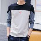 Hoop Embroidered Color Block Long-sleeve T-shirt