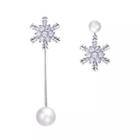 Non-matching Rhinestone Snowflake Faux Leather Dangle Earring 1 Pair - 925 Sterling Silver - White Gold Plating - One Size