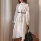 Lace-up Midi Shirt Dress White - One Size