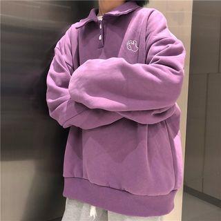 Elephant Embroidery Placket Sweatshirt
