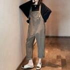 Set: Long-sleeve T-shirt + Stitched Trim Cropped Wide-leg Dungaree