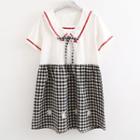 Embroidered Sailor Collar Short-sleeve A-line Dress