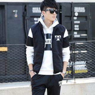 Set: Letter Vest + Colour Block Long-sleeve Hoodie + Sweatpants