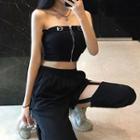 Plain Zipper Tank Top / Asymmetric High-waist Pants