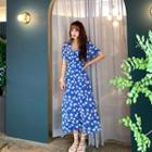 Button-front Dotted Floral Long Dress