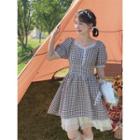 Plaid Lace Trim Mini A-line Dress