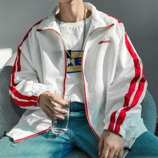 Color-block Letter Zip Oversize Jacket