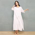 3/4-sleeve Maxi A-line Dress White - One Size