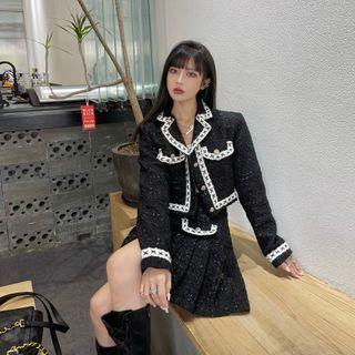 Set: Notch Lapel Cropped Jacket + Mini A-line Skirt