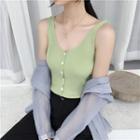 Single-breasted Sleeveless Knit Top