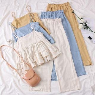 Set: Layered Sleeveless Top + Wide-leg Pants