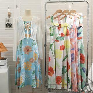 Sleeveless Printed Midi Dress With Sash In 5 Colors