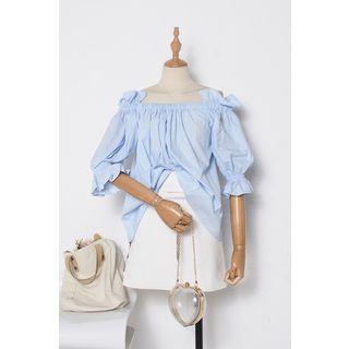 Square Neck Elbow-sleeve Blouse