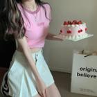 Short-sleeve Letter Embroidered Cropped Top