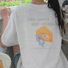 Round Neck Cat Print Short Sleeve T-shirt