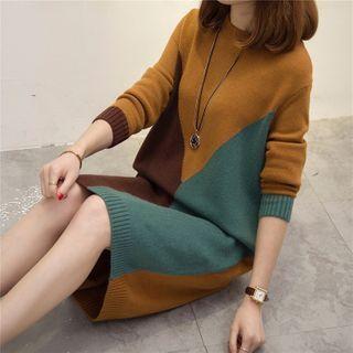 Color Block Midi A-line Knit Dress