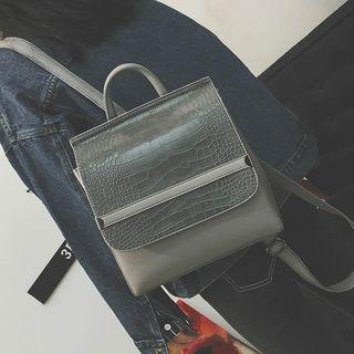 Faux-leather Croc Grain Flap Backpack