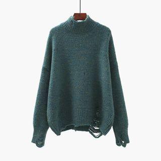 Distressed Mock-turtleneck Sweater