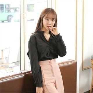 Long-sleeve Ruffle-trim Blouse