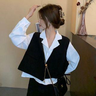 Plain Shirt / Open Front Wrap Cropped Vest