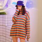 Striped Mock Neck Sweater As Shown In Figure - One Size