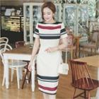 Short-sleeve Stripe-trim Sheath Dress