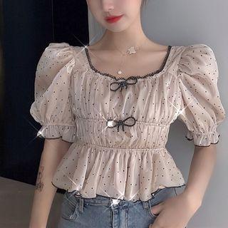 Puff Shoulder Elbow-sleeve Top