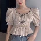 Puff Shoulder Elbow-sleeve Top