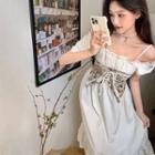 Off-shoulder Plain Dress / Lace-up Tube Top