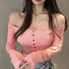 Long-sleeve Off Shoulder Button-up Top