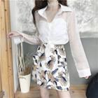 Camisole Top / See-through Shirt / Flower Print A-line Skirt