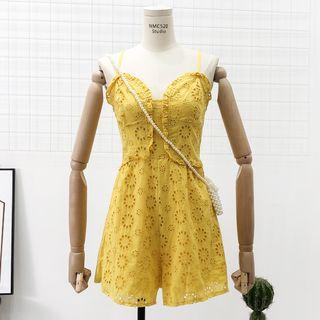Ruffled-trim Eyelet Sleeveless Playsuit