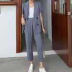 Set: Short Sleeve Notch Lapel Blazer + Dress Pants